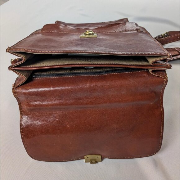 Vintage 1980s ConteMax Italian Leather Crossbody Bag Handmade Lock & Key Brown - Picture 9 of 15